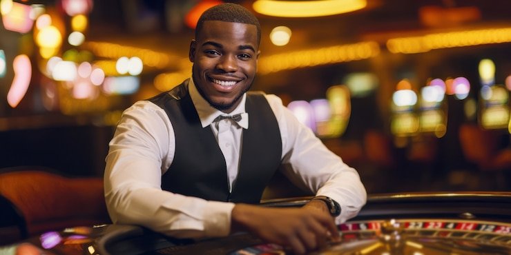 Studio kasino langsung dengan dealer profesional dan meja baccarat di livebet303